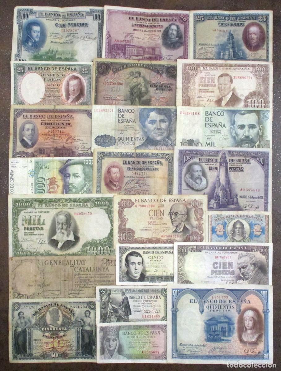 Notas espanholas: LOTE DE BILLETES ESPA&Ntilde;OLES ANTIGUOS ALFONSO XIII, REPUBLICA, ESTADO ESPA&Ntilde;OL, JUAN CARLOS I LOTE 2332