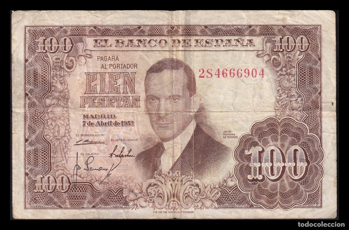 Billetes espa&ntilde;oles: Espa&ntilde;a 100 Pesetas J. Romero de Torres 1953 Pick 145 Serie 2S Mbc Vf