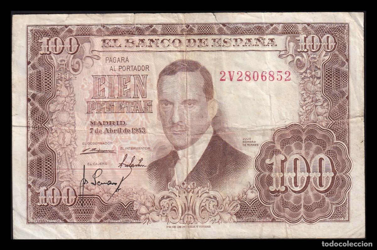 Billetes espa&ntilde;oles: Espa&ntilde;a 100 Pesetas J. Romero de Torres 1953 Pick 145 Serie 2V Mbc Vf