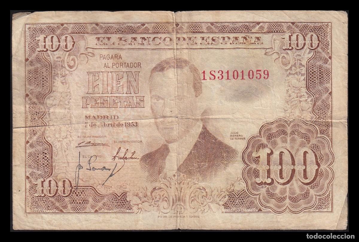 Billetes espa&ntilde;oles: Espa&ntilde;a 100 Pesetas J. Romero de Torres 1953 Pick 145 Serie 1S Mbc Vf