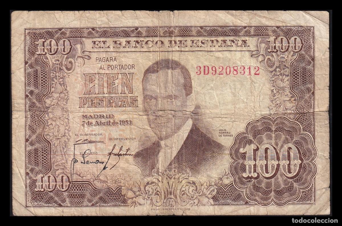 Billetes espa&ntilde;oles: Espa&ntilde;a 100 Pesetas J. Romero de Torres 1953 Pick 145 Serie 3D Mbc Vf