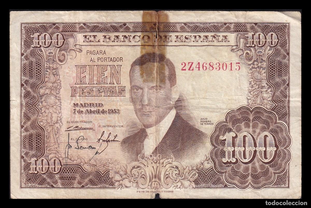 Billetes espa&ntilde;oles: Espa&ntilde;a 100 Pesetas J. Romero de Torres 1953 Pick 145 Serie 2Z Mbc Vf