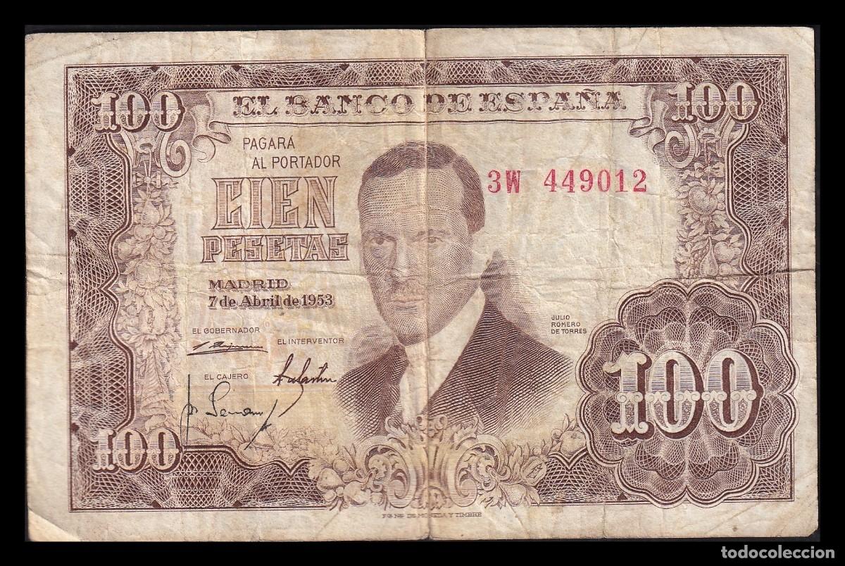 Billetes espa&ntilde;oles: Espa&ntilde;a 100 Pesetas J. Romero de Torres 1953 Pick 145 Serie 3W Mbc Vf