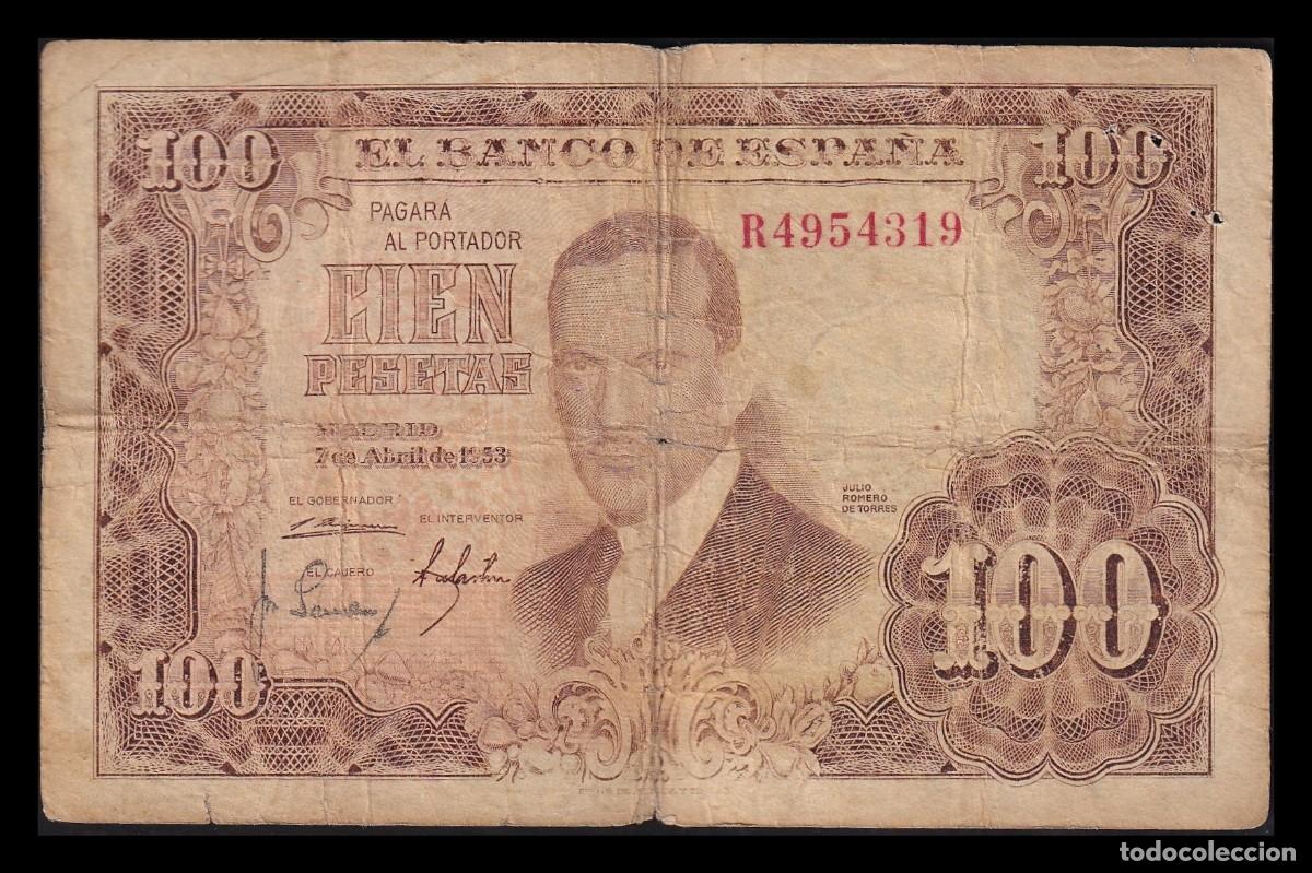 Billetes espa&ntilde;oles: Espa&ntilde;a 100 Pesetas J. Romero de Torres 1953 Pick 145 Serie R Mbc Vf
