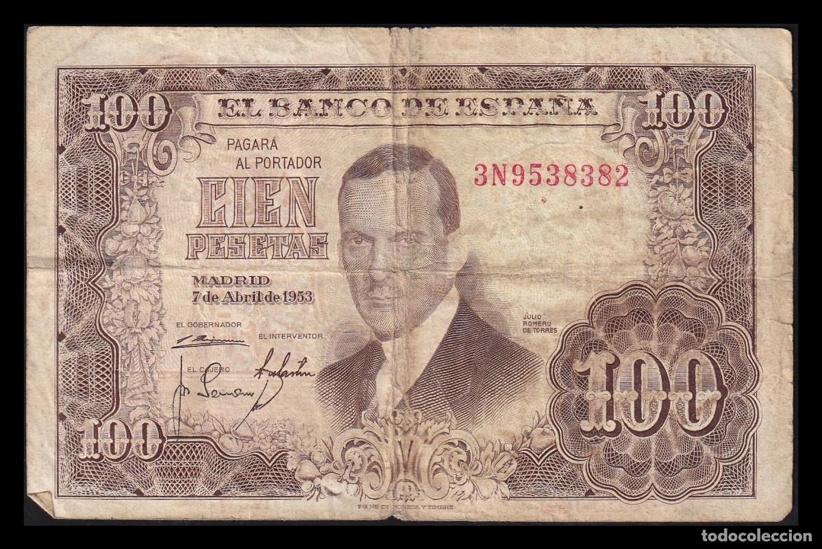 Billetes espa&ntilde;oles: Espa&ntilde;a 100 Pesetas J. Romero de Torres 1953 Pick 145 Serie 3N Mbc Vf