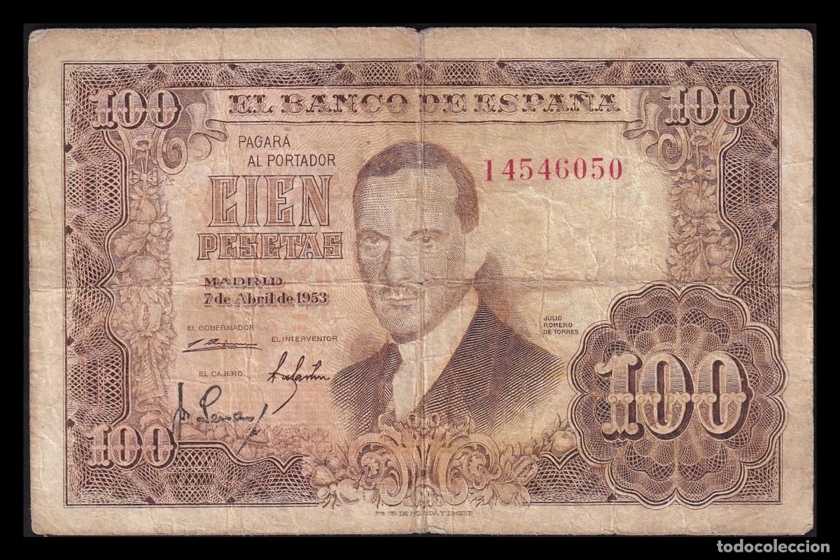 Billetes espa&ntilde;oles: Espa&ntilde;a 100 Pesetas J. Romero de Torres 1953 Pick 145 Serie 1 Mbc Vf