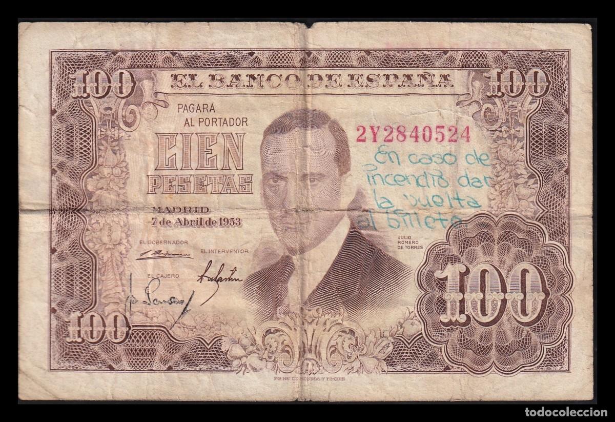 Billetes espa&ntilde;oles: Espa&ntilde;a 100 Pesetas J. Romero de Torres 1953 Pick 145 Serie 2Y Mbc Vf