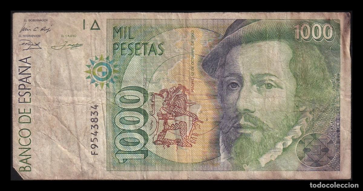 Billetes espa&ntilde;oles: Espa&ntilde;a 1000 Pesetas Hern&aacute;n Cort&eacute;s 1992 Pick 163 Serie F Mbc Vf