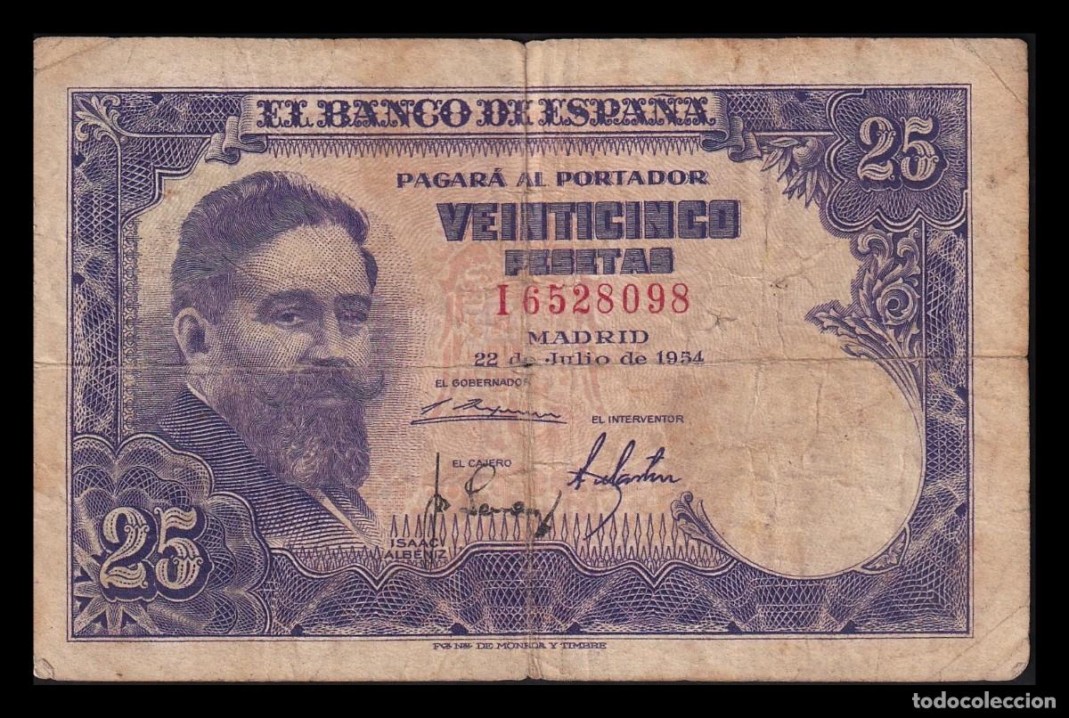 Billetes espa&ntilde;oles: Espa&ntilde;a 25 Pesetas Isaac Albeniz 1954 Pick 147 Serie I Mbc Vf