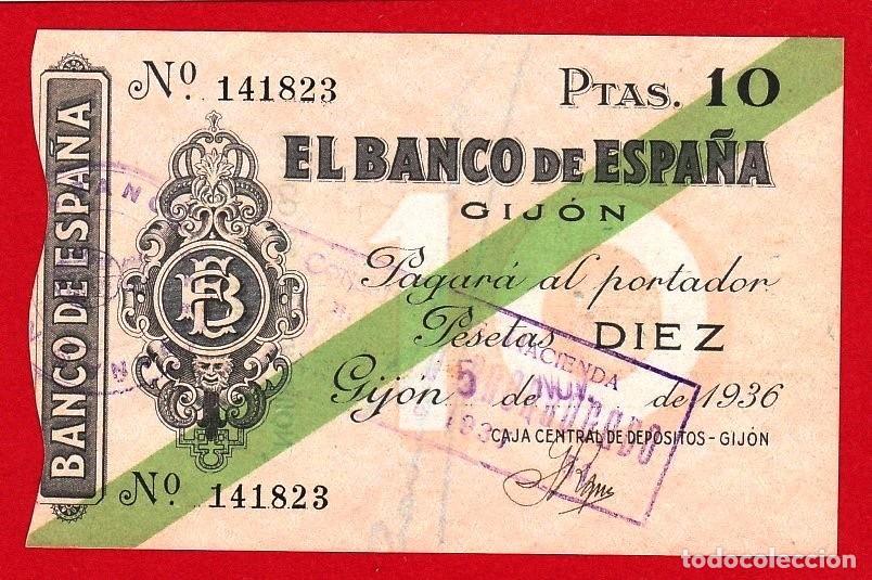 Billetes espa&ntilde;oles: Banco de espa&ntilde;a, GIJON, 10 Pesetas 1936, Sin Circular.