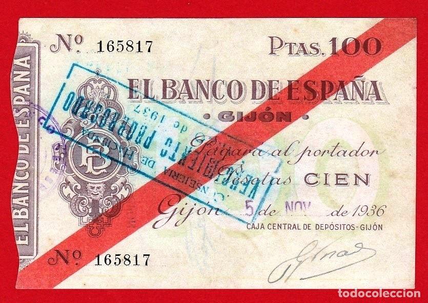 Billetes espa&ntilde;oles: Banco de espa&ntilde;a, GIJON, 100 Pesetas 1936, Sin Circular