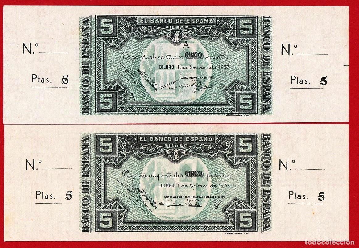 Billetes espa&ntilde;oles: Banco de Espa&ntilde;a, BILBAO, 5 Pesetas, 1937, Sinserie y serie A, Sin Circular.