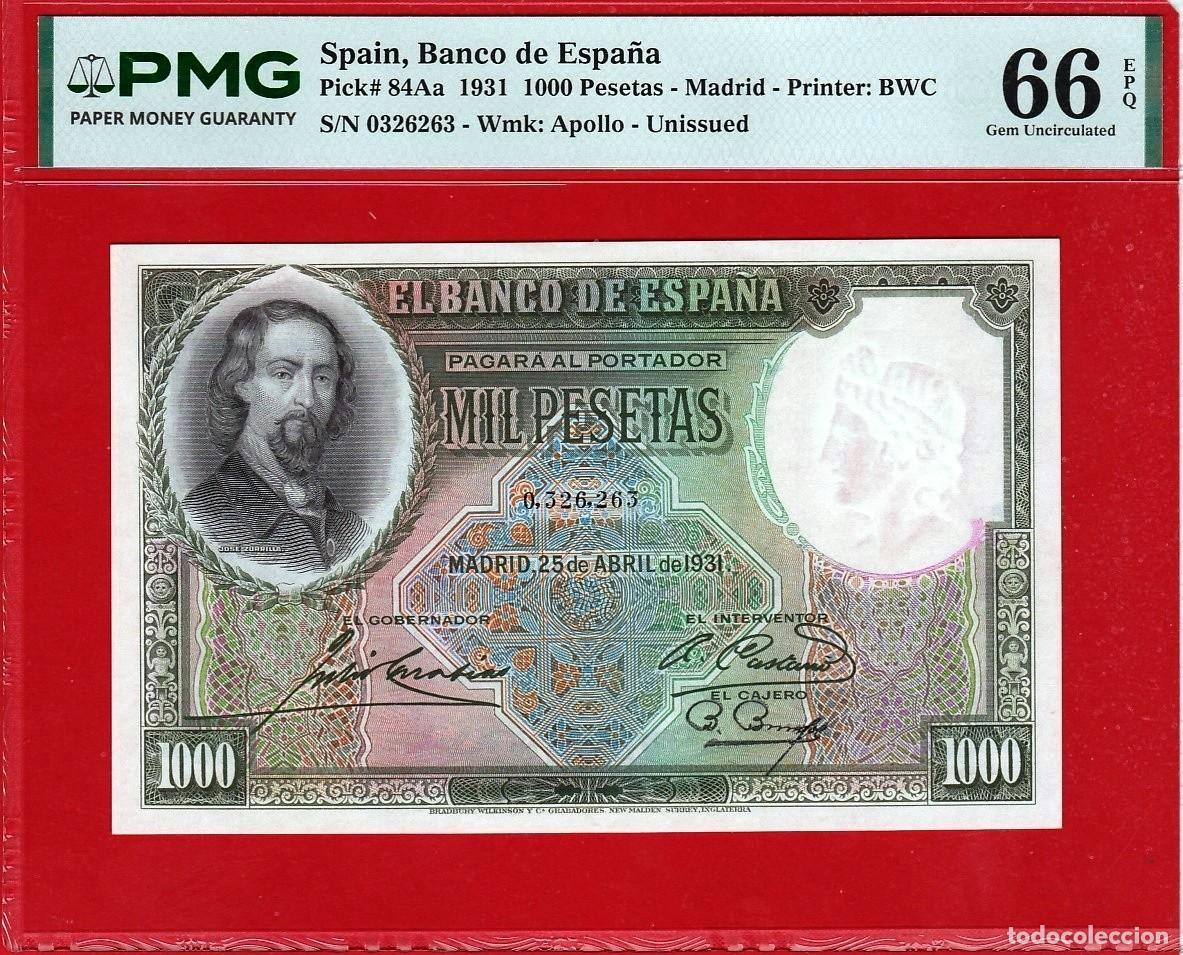 Billetes espa&ntilde;oles: 1000 Pesetas 1931, Certificado PMG 66 EPQ.