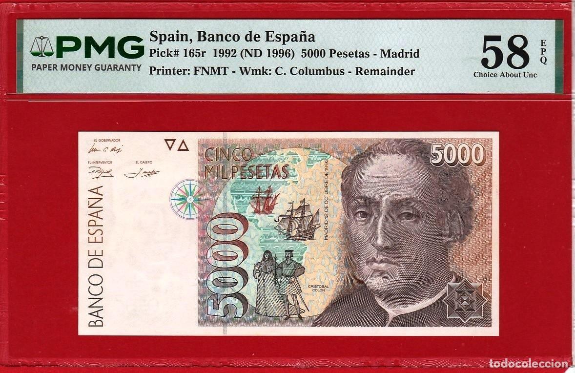Billetes espa&ntilde;oles: MUY RARO, 5000 pesetas, 1992, Sin numeracion impresa, PMG 58 EPQ