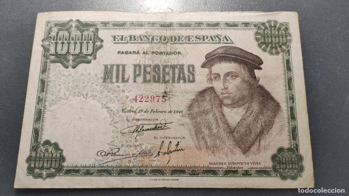 Notas espanholas: ESPA&Ntilde;A 1000 PESETAS 19/02/1946 PAPEL MAL RECORTADO ARRIBA MBC-