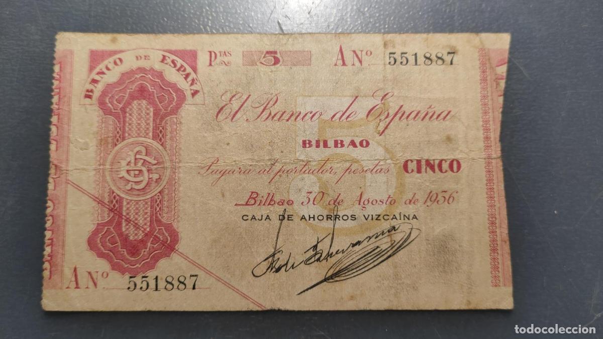 Billetes espa&ntilde;oles: ESPA&Ntilde;A BILBAO CAJA DE AHORROS VIZCAINA 5 PESETAS 30/08/1936 Ps551b-h