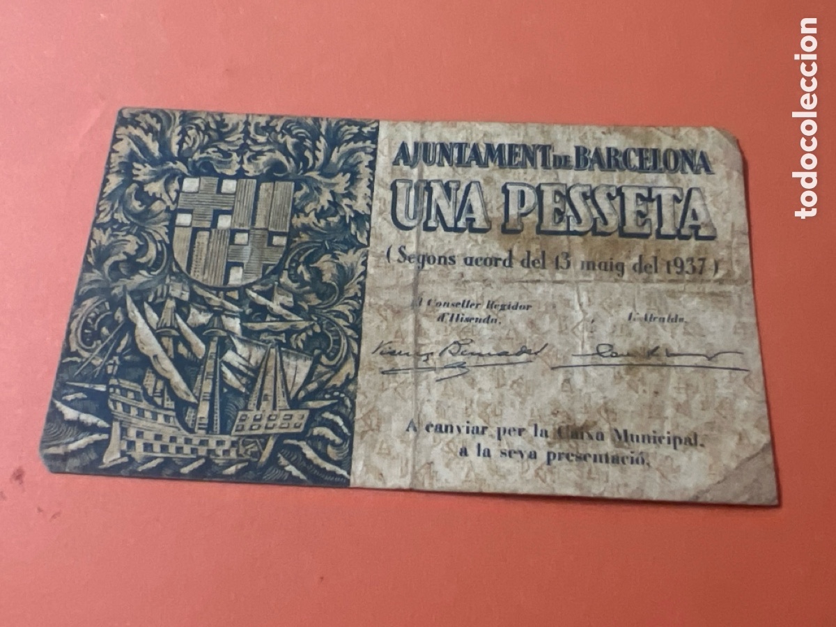 Billetes espa&ntilde;oles: B230. BILLETE 1 PESETA BARCELONA - 1937