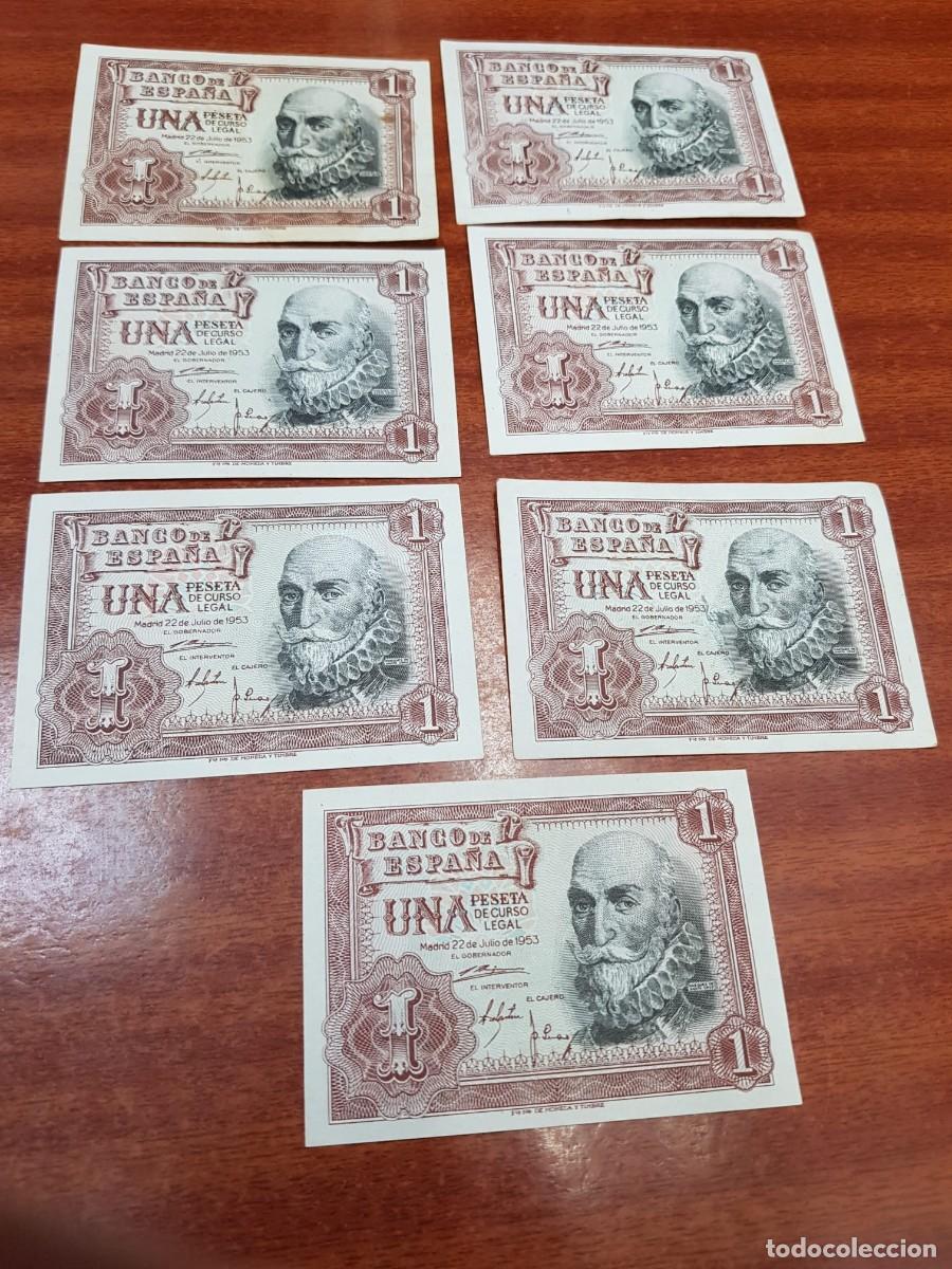 Billetes espa&ntilde;oles: LOTE DE 7 BILLETES DE 1 PESETA-22 DE JULIO DE 1953