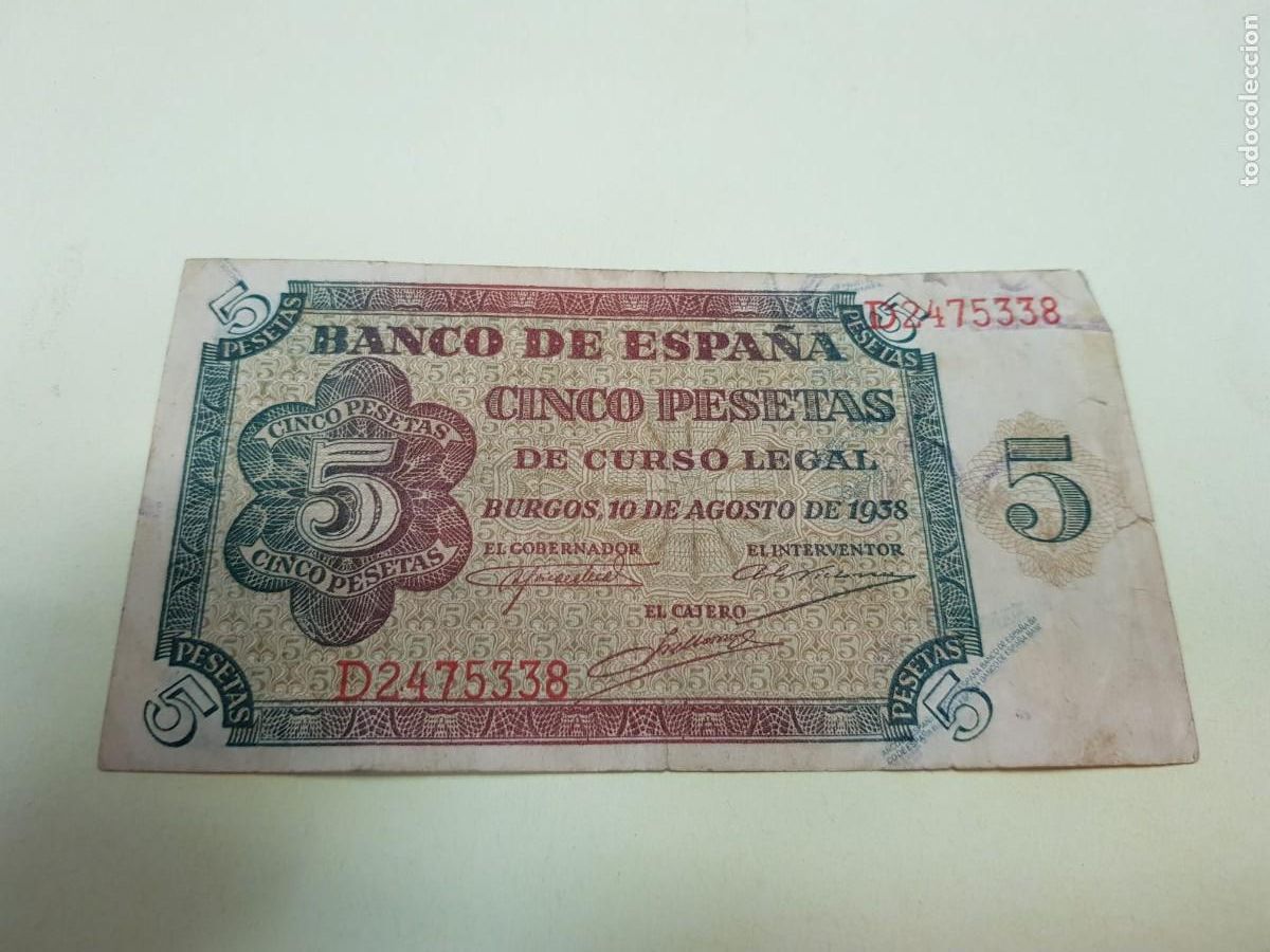 Billetes espa&ntilde;oles: ESPA&Ntilde;A- 5 PESETAS-BURGOS,10 DE AGOSTO DE 1938