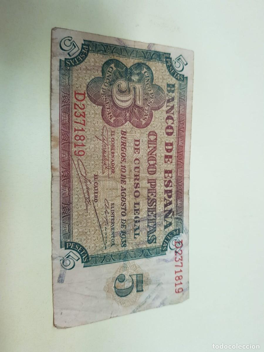 Billetes espa&ntilde;oles: ESPA&Ntilde;A- 5 PESETAS-BURGOS,10 DE AGOSTO DE 1938
