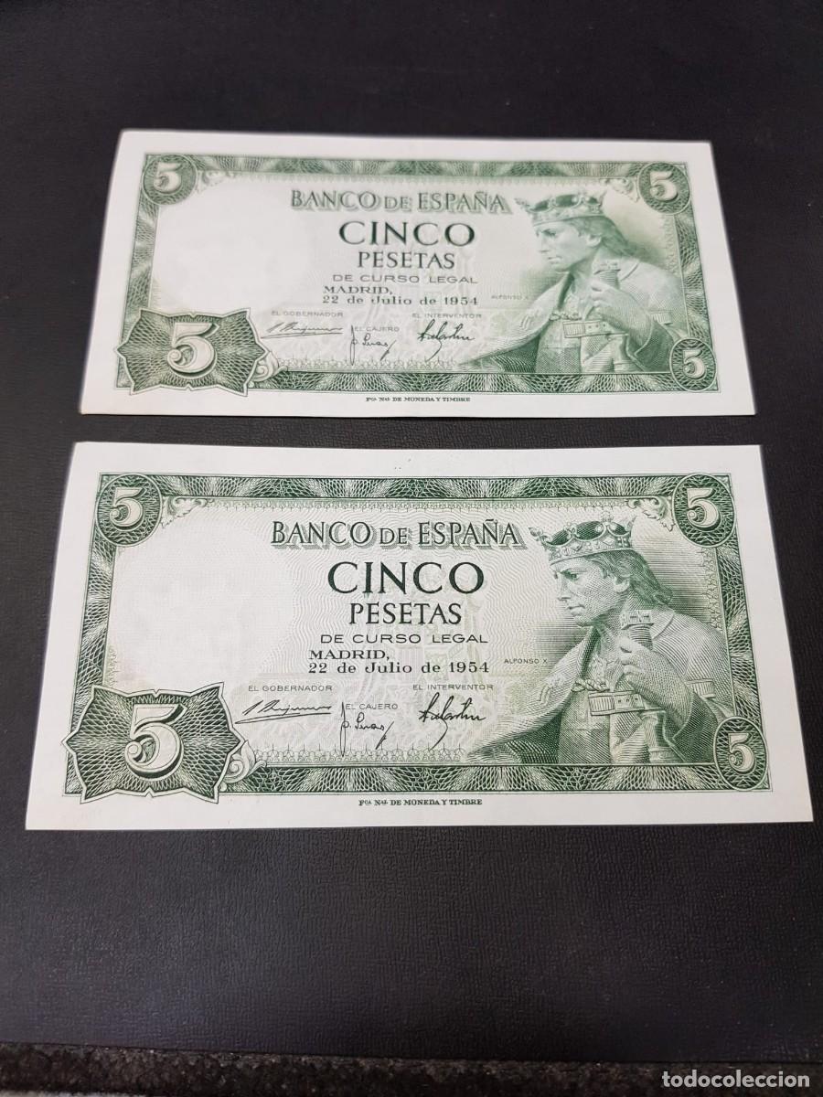 Billetes espa&ntilde;oles: ESPA&Ntilde;A-5 PESETAS-22 DE JULIO DE 1954-PAREJA CORRELATIVA