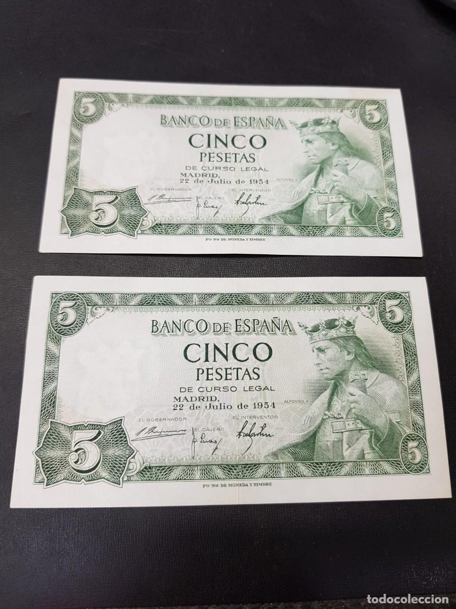 Billetes espa&ntilde;oles: ESPA&Ntilde;A-5 PESETAS-22 DE JULIO DE 1954-PAREJA CORRELATIVA