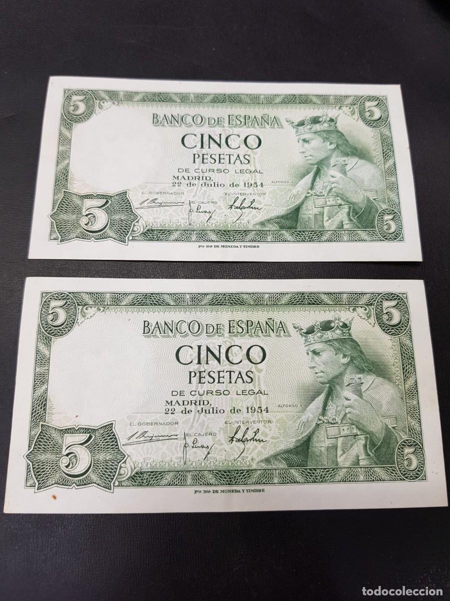 Billetes espa&ntilde;oles: ESPA&Ntilde;A-5 PESETAS-22 DE JULIO DE 1954-PAREJA CORRELATIVA