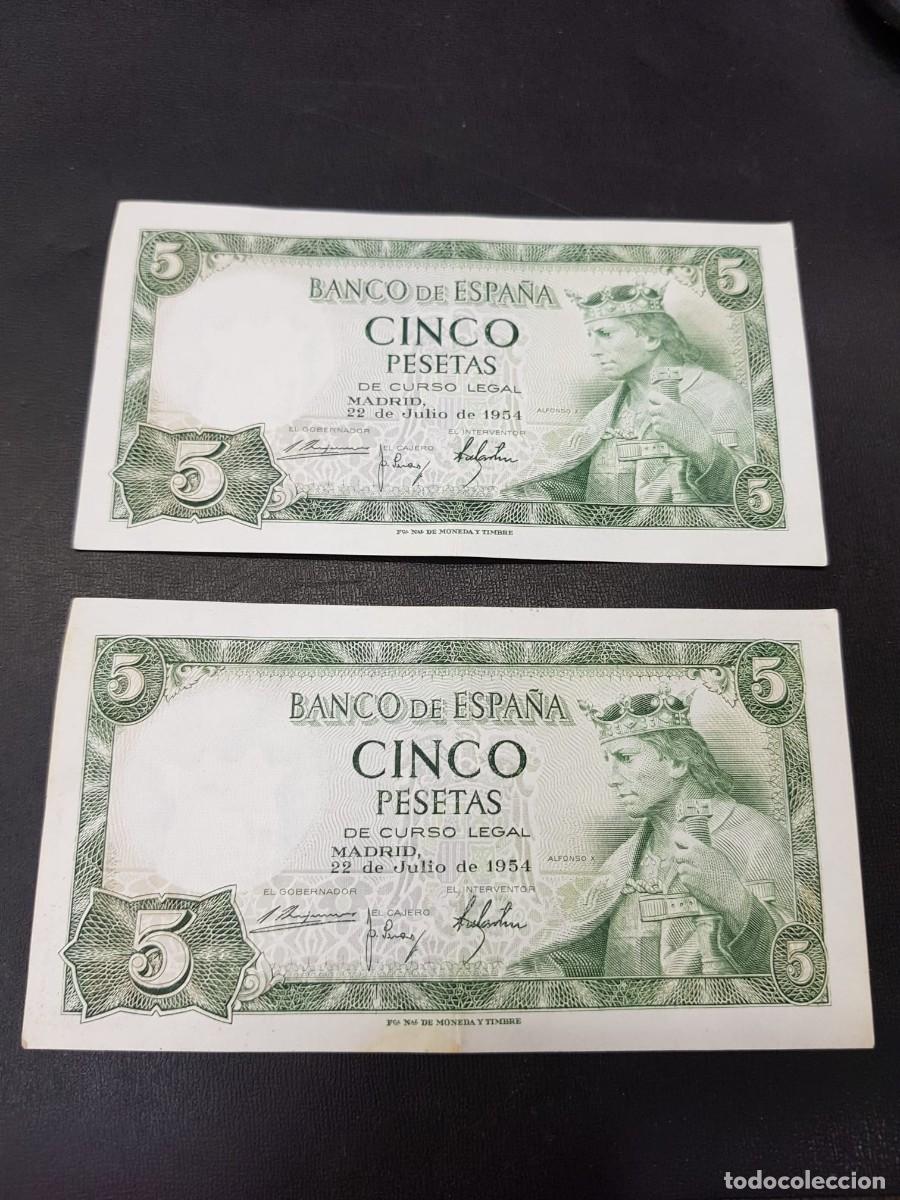 Billetes espa&ntilde;oles: ESPA&Ntilde;A-5 PESETAS-22 DE JULIO DE 1954-PAREJA CORRELATIVA