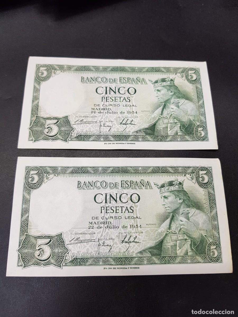 Billetes espa&ntilde;oles: ESPA&Ntilde;A-5 PESETAS-22 DE JULIO DE 1954-PAREJA CORRELATIVA