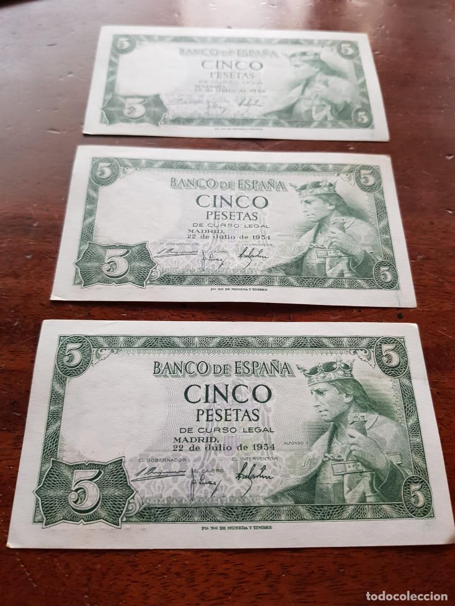 Billetes espa&ntilde;oles: ESPA&Ntilde;A-5 PESETAS-22 DE JULIO DE 1954-TRIO CORRELATIVO