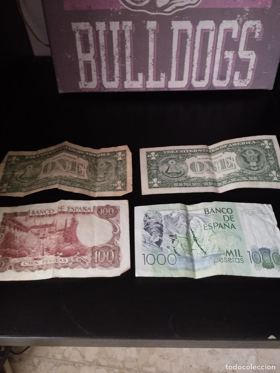Billetes espa&ntilde;oles: Lote de billetes : D&oacute;lares y pesetas