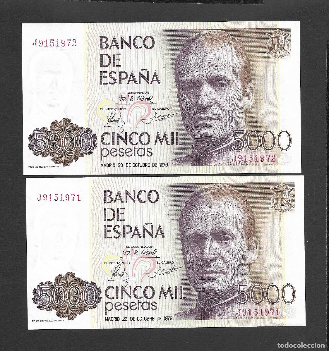Notas espanholas: PAREJA CORRELATIVA 5000 PESETAS 1979 SERIE 1P EBC+