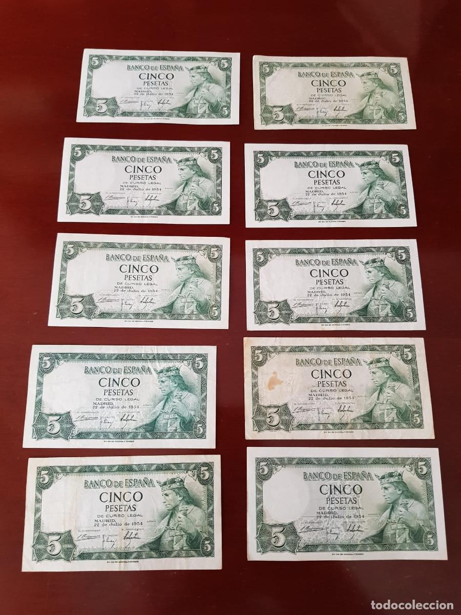 Billetes espa&ntilde;oles: ESPA&Ntilde;A-LOTE DE 10 BILLETES DE 5 PESETAS-22 DE JULIO DE 1954