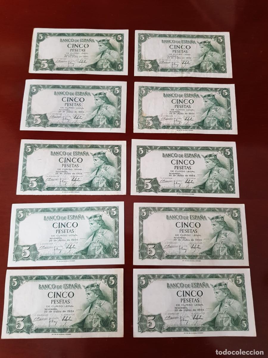 Billetes espa&ntilde;oles: ESPA&Ntilde;A-LOTE DE 10 BILLETES DE 5 PESETAS-22 DE JULIO DE 1954