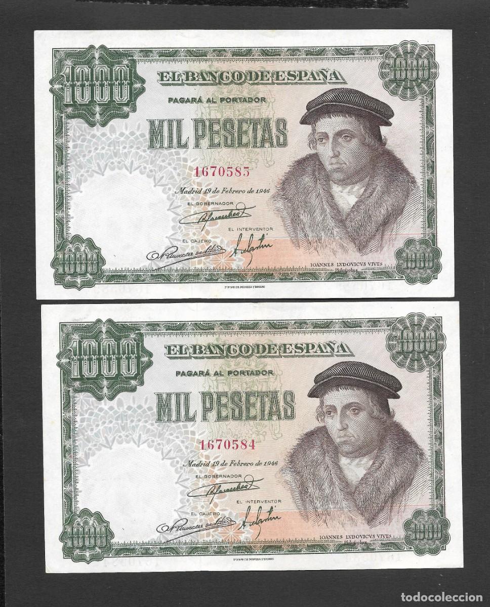 Billetes espa&ntilde;oles: PAREJA CORRELATIVA 1000 PESETAS 1946 SIN SERIE EBC