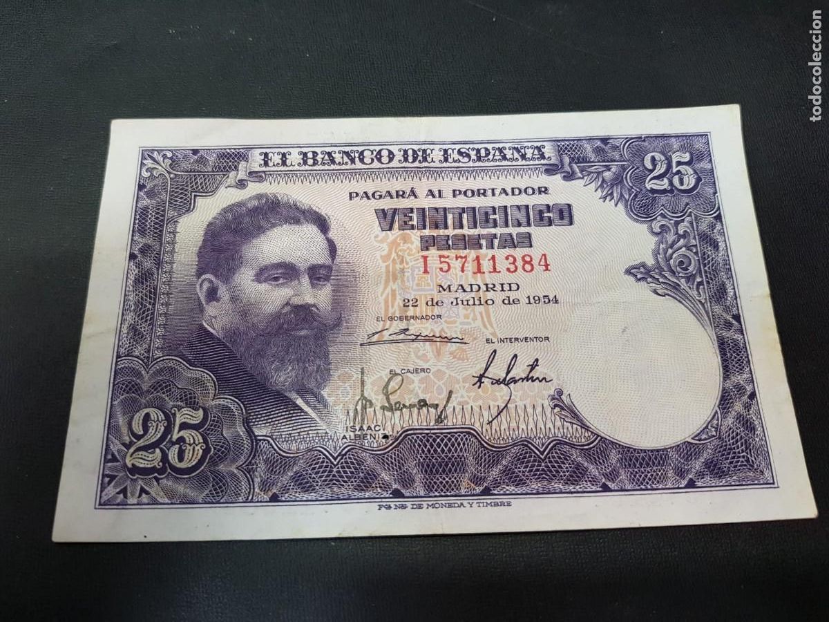Billetes espa&ntilde;oles: ESPA&Ntilde;A-25 PESETAS-22 DE JULIO DE 1954