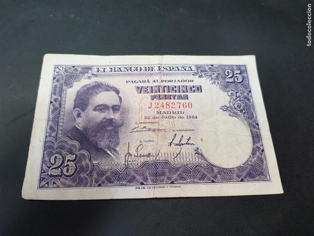 Billetes espa&ntilde;oles: ESPA&Ntilde;A-25 PESETAS-22 DE JULIO DE 1954