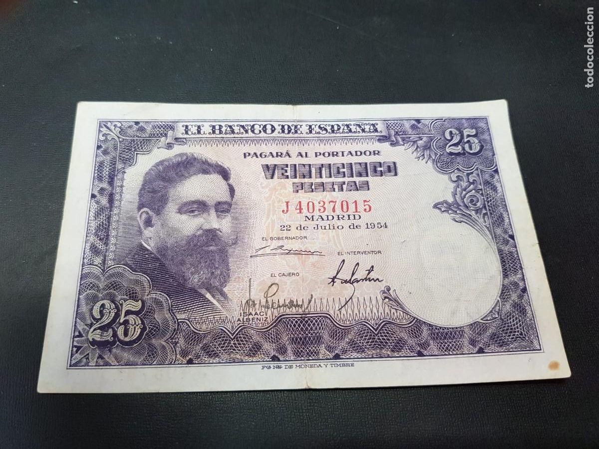 Billetes espa&ntilde;oles: ESPA&Ntilde;A-25 PESETAS-22 DE JULIO DE 1954