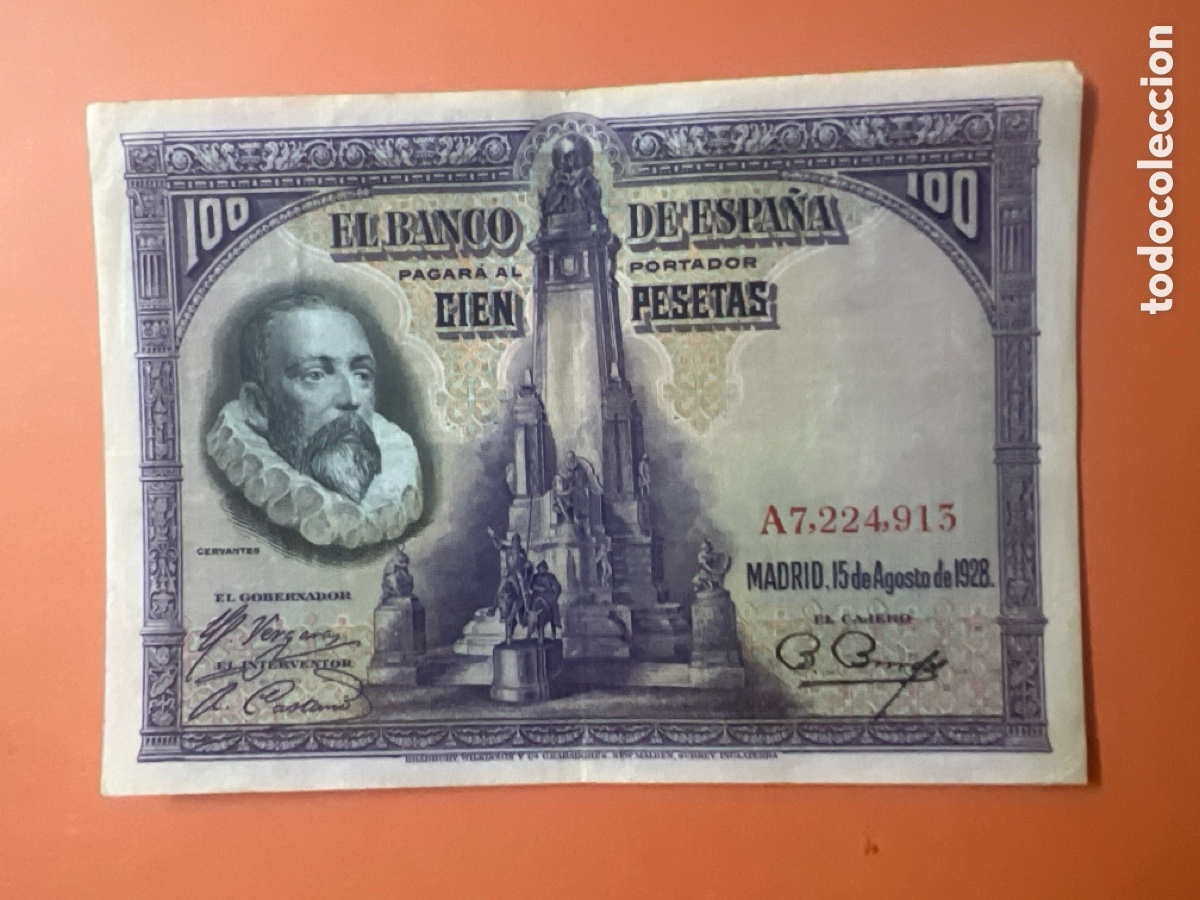 Billetes espa&ntilde;oles: 157B. BILLETE - Espa&ntilde;a 100 Pesetas Cervantes 1928