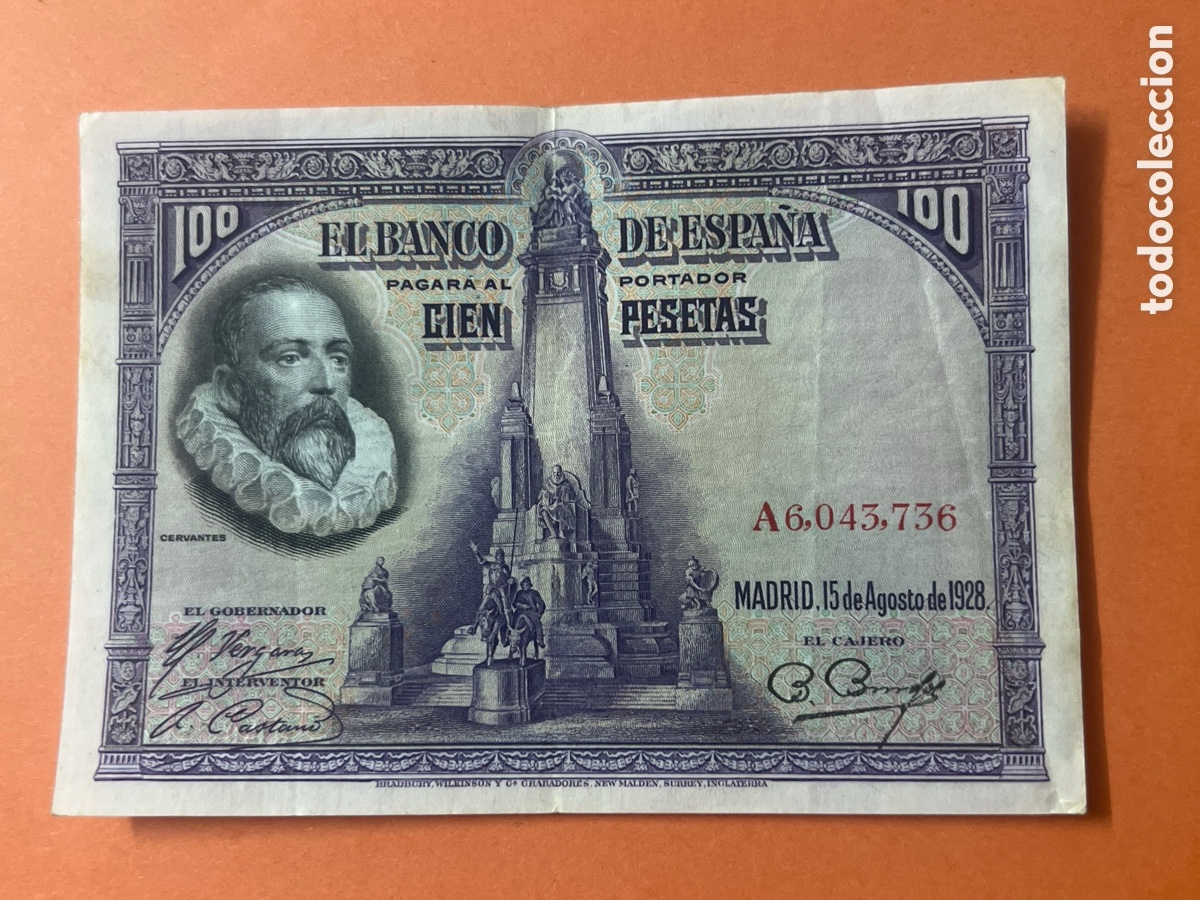 Billetes espa&ntilde;oles: 157B. BILLETE - Espa&ntilde;a 100 Pesetas Cervantes 1928