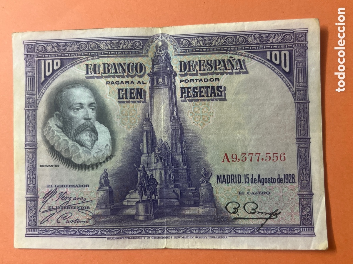 Billetes espa&ntilde;oles: 162B. BILLETE - Espa&ntilde;a 100 Pesetas Cervantes 1928