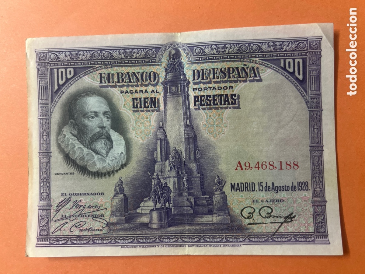 Billetes espa&ntilde;oles: 161B. BILLETE - Espa&ntilde;a 100 Pesetas Cervantes 1928