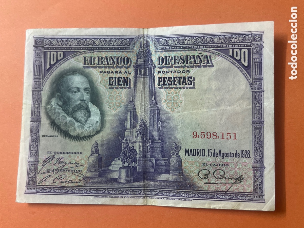 Billetes espa&ntilde;oles: 165B. BILLETE - Espa&ntilde;a 100 Pesetas Cervantes 1928