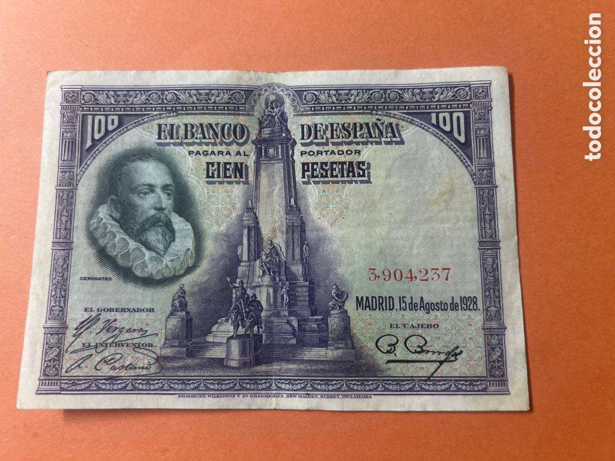 Billetes espa&ntilde;oles: 174B. BILLETE - Espa&ntilde;a 100 Pesetas Cervantes 1928