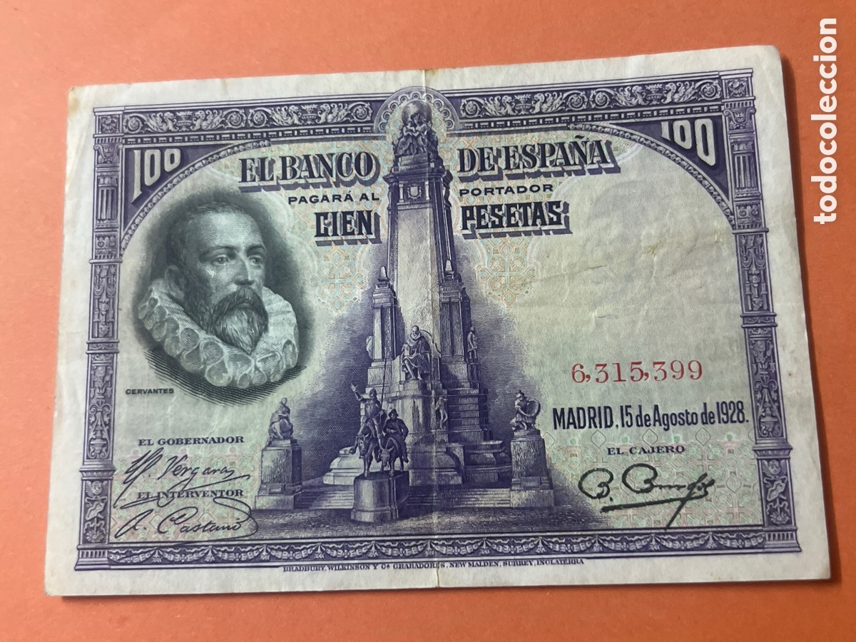 Billetes espa&ntilde;oles: 173B. BILLETE - Espa&ntilde;a 100 Pesetas Cervantes 1928