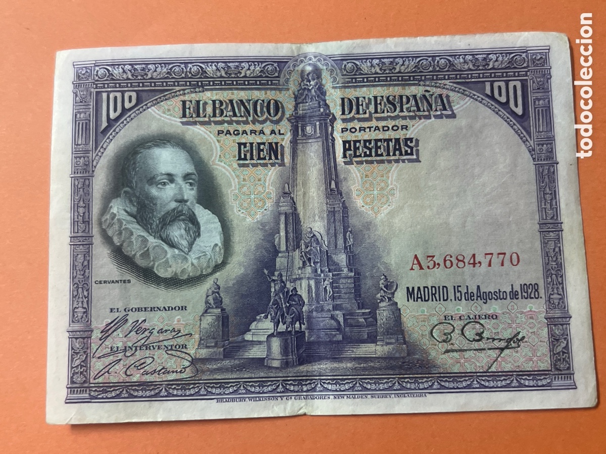 Billetes espa&ntilde;oles: 178B. BILLETE - Espa&ntilde;a 100 Pesetas Cervantes 1928