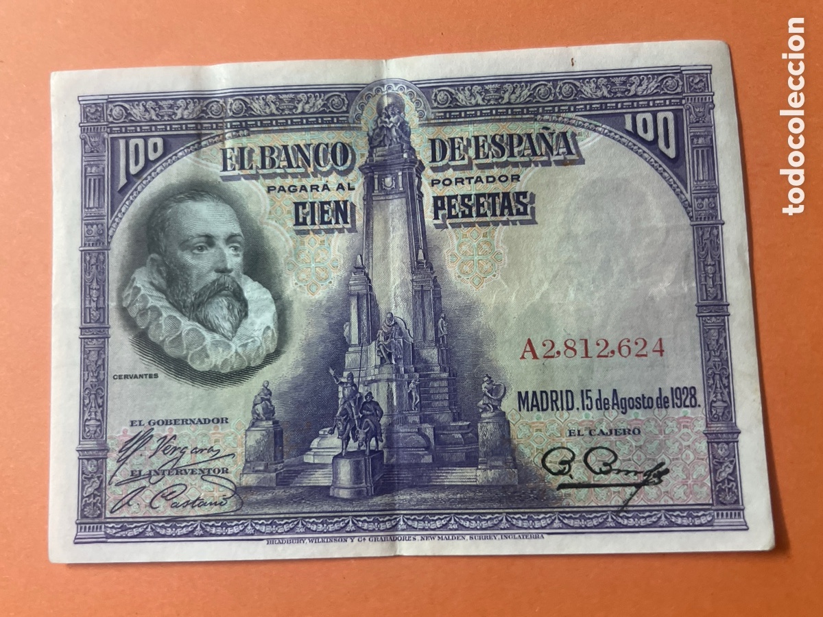Billetes espa&ntilde;oles: 182B. BILLETE - Espa&ntilde;a 100 Pesetas Cervantes 1928