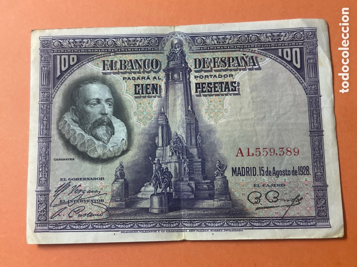 Billetes espa&ntilde;oles: 186B. BILLETE - Espa&ntilde;a 100 Pesetas Cervantes 1928