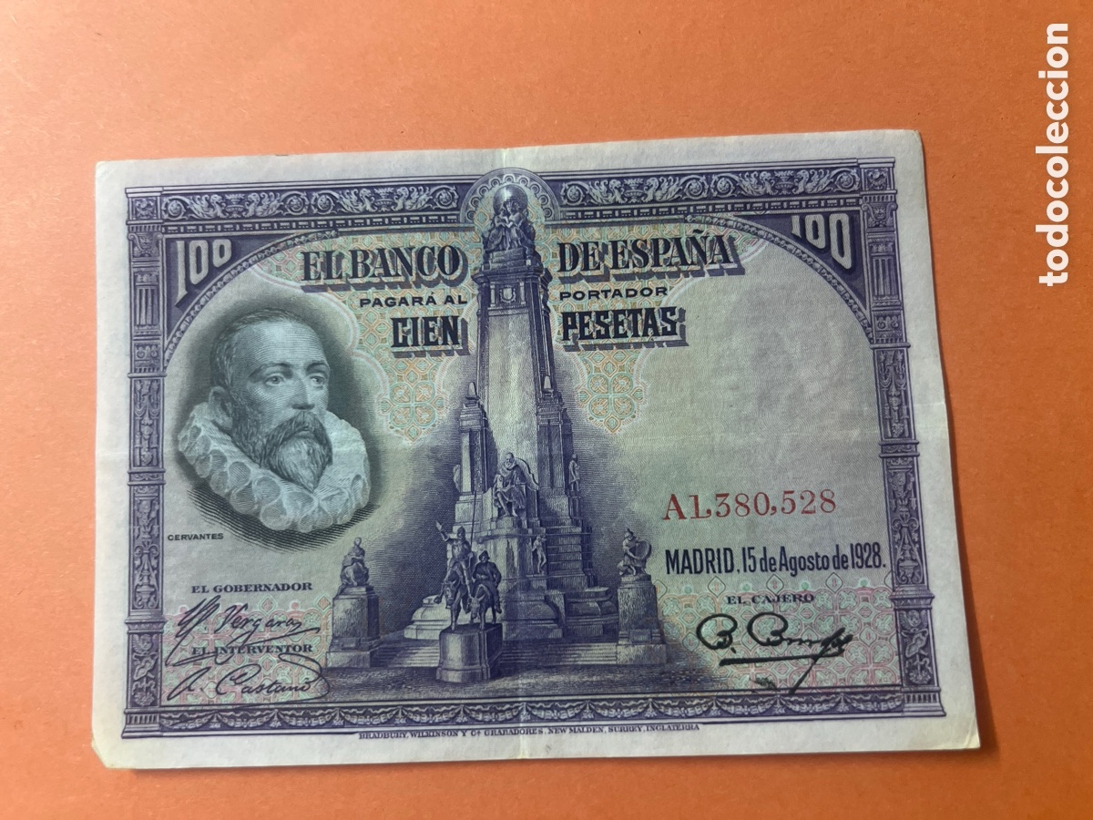 Billetes espa&ntilde;oles: 185B. BILLETE - Espa&ntilde;a 100 Pesetas Cervantes 1928