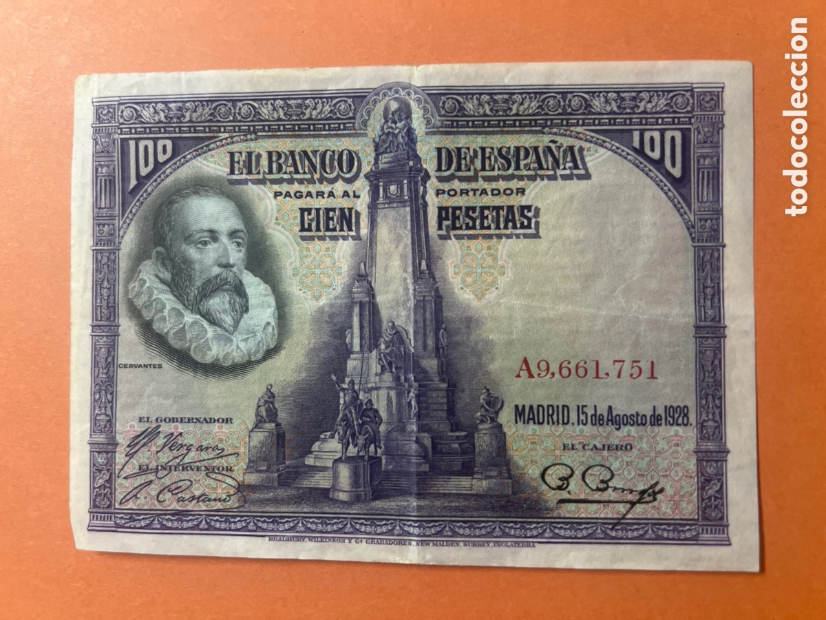 Billetes espa&ntilde;oles: 190B. BILLETE - Espa&ntilde;a 100 Pesetas Cervantes 1928